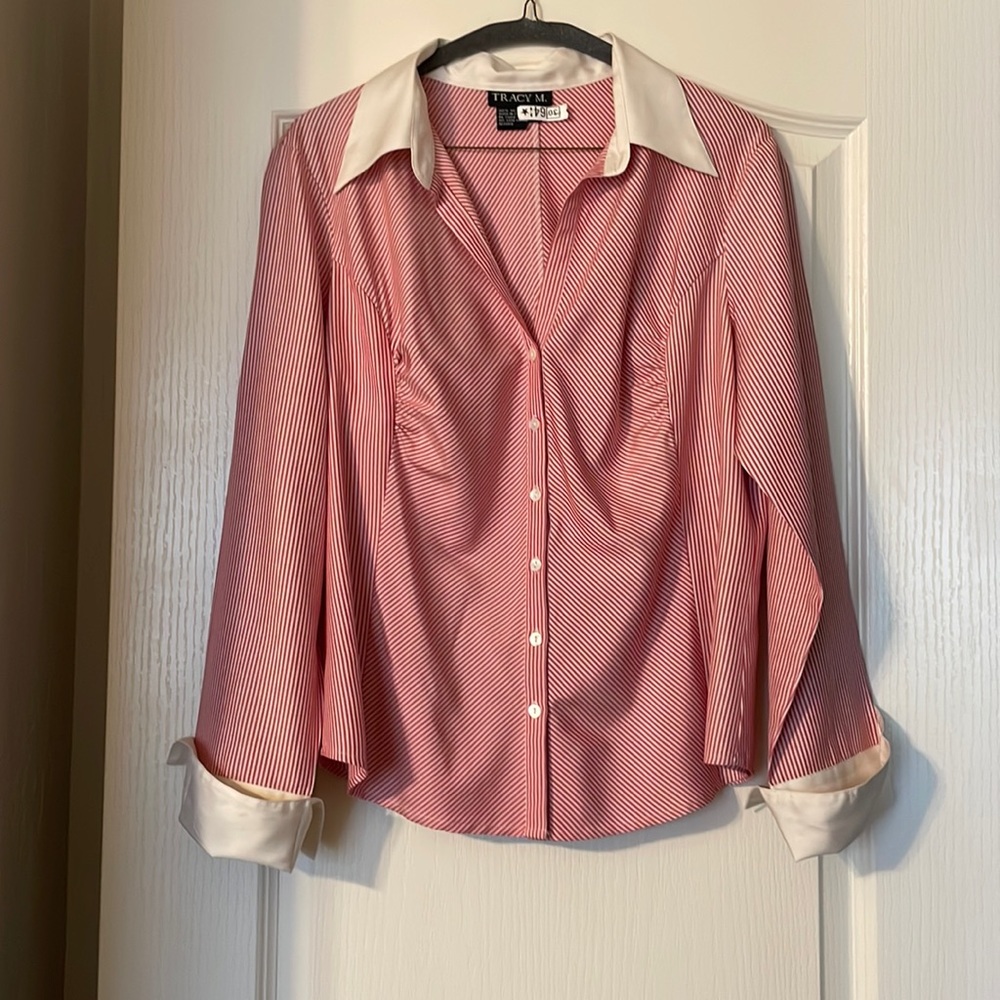 Tracy M. Red and White Striped Blouse